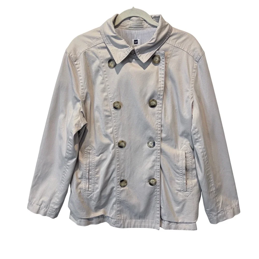 GAP Womens Tan Khaki Double Breasted Short Trench Coat Jacket‎ XXL Utility Barn